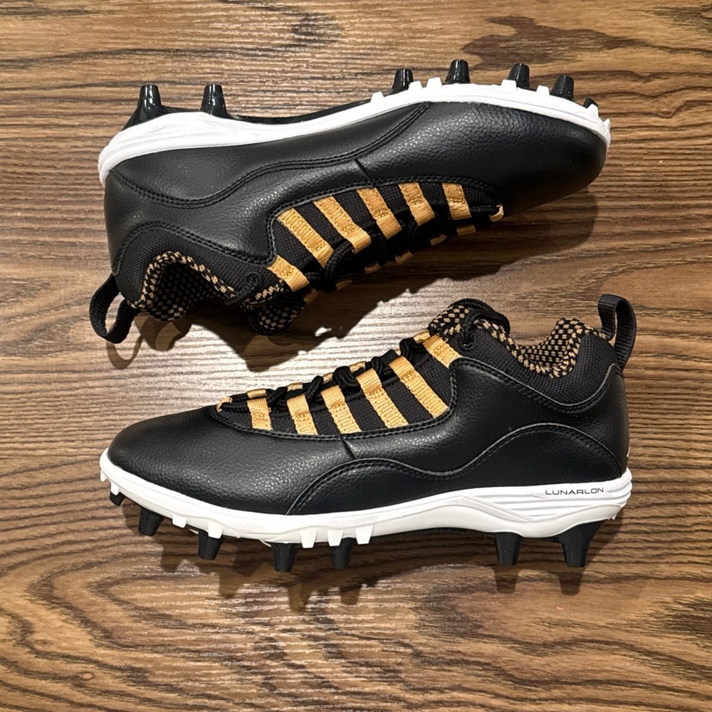 Size 7.5 Nike Jordan 10 TD Low Black Gold Football Cleats CQ2072-007 NEW